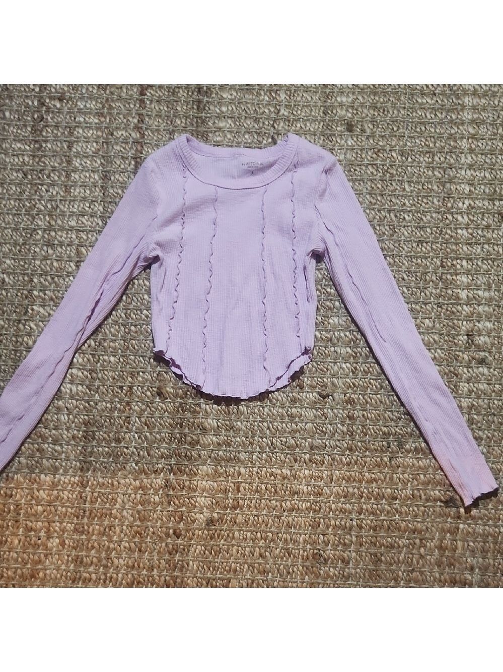 Arizona Jean Company Light Purple Cropped Corset Detail Long Sleeve Waffle Top